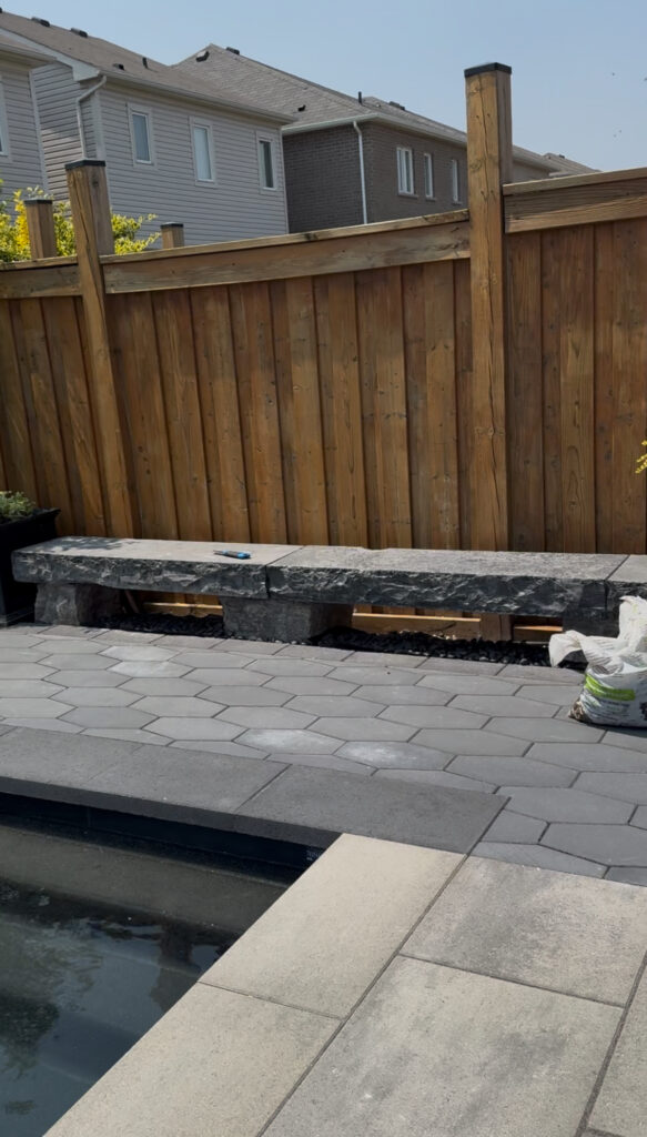 landscape backyard makeover in Milton, ON, by MILTON STONE. oakville ontario landscaping company, pool builders in halton region,