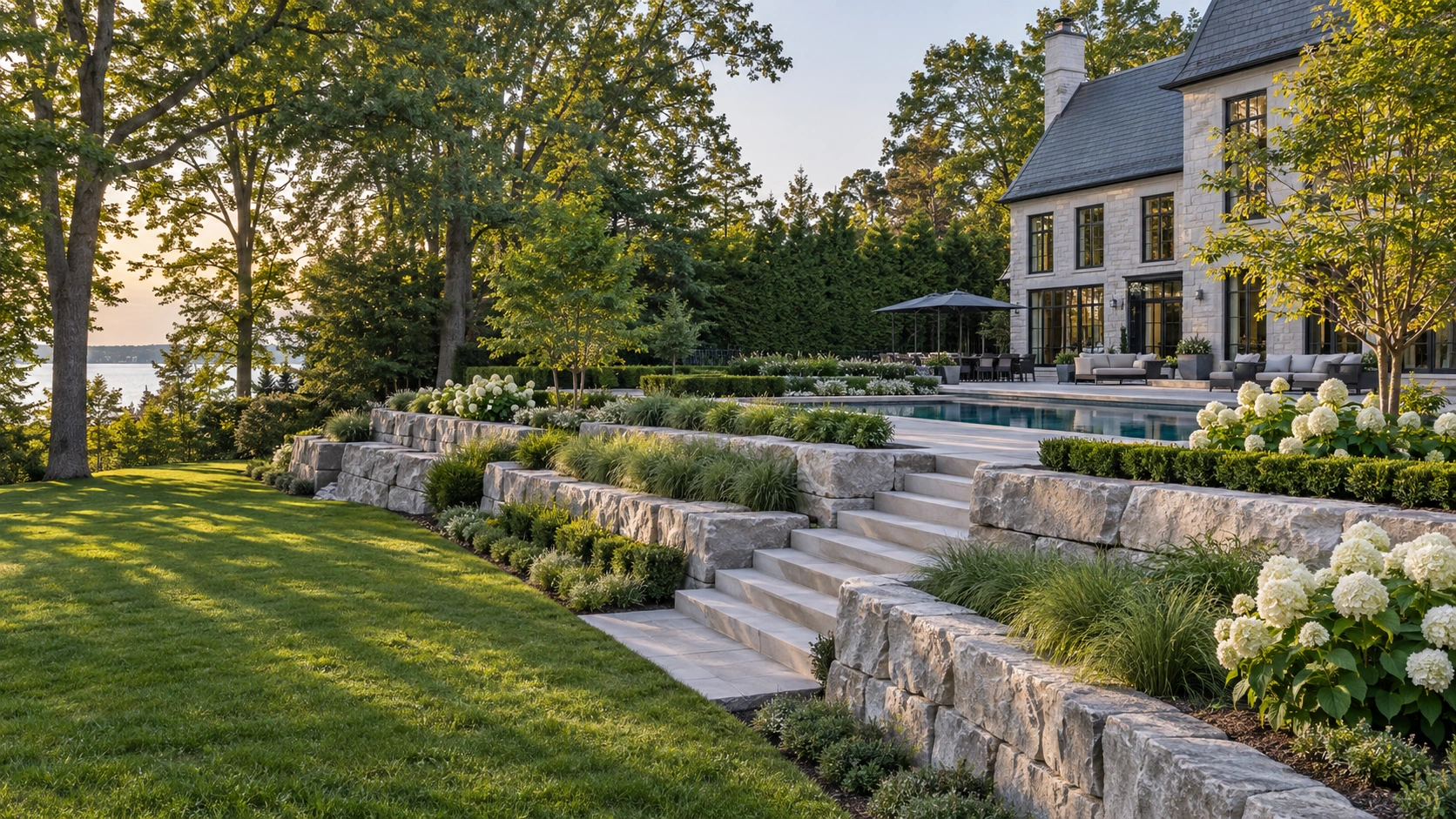 Milton Stone large armour stone retaining wall at an Ontario estate