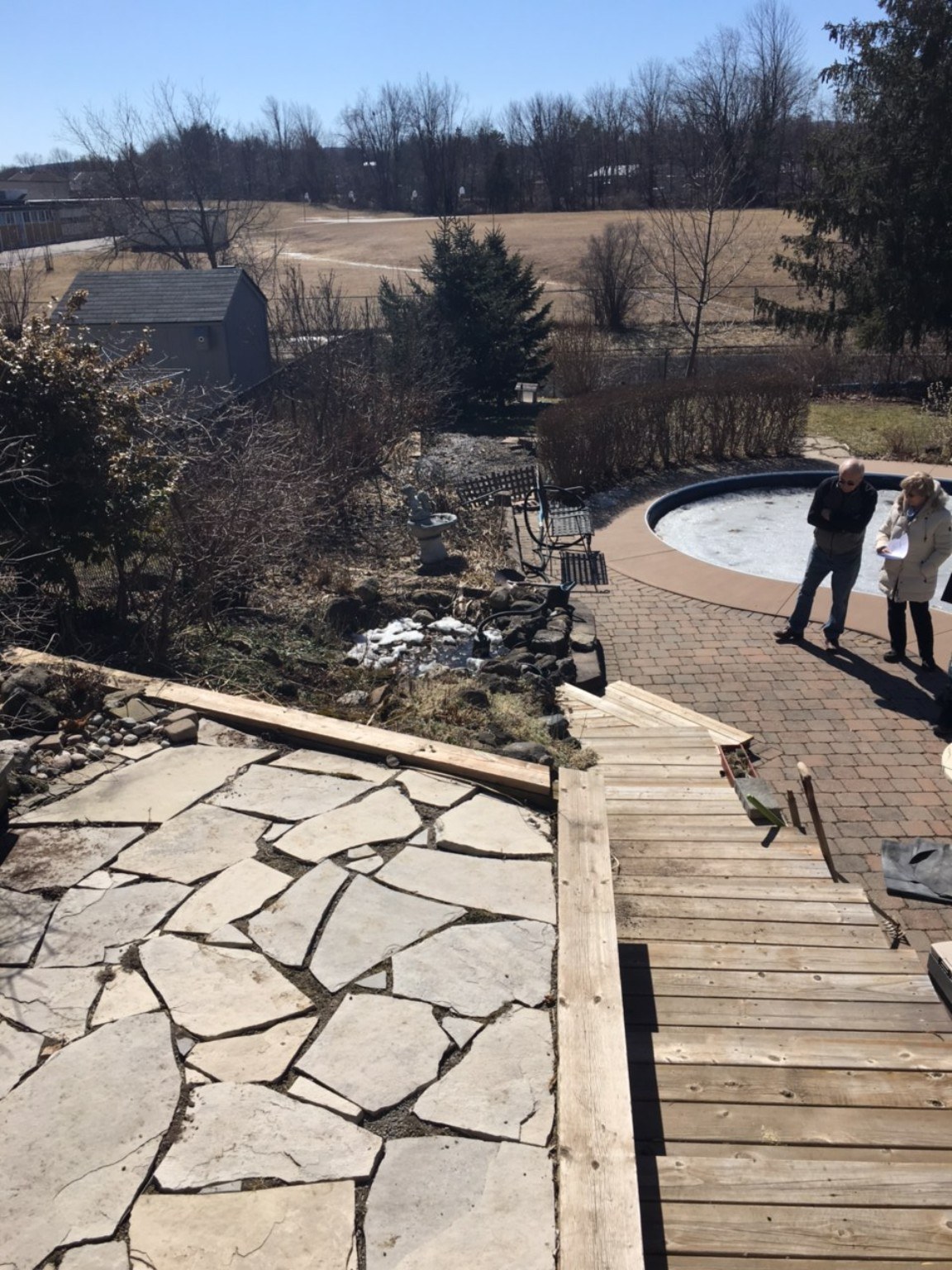 Before renovation upper terrace and timber steps in Milton