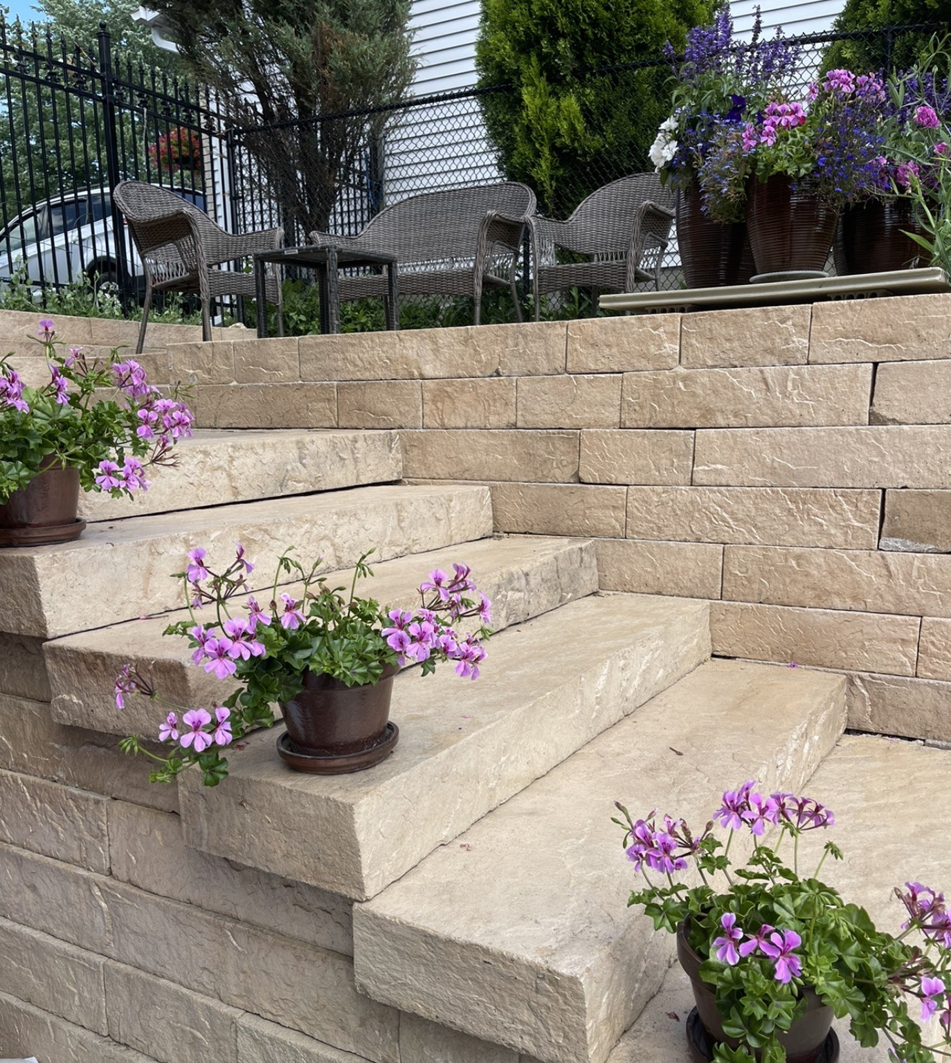 Completed stairs beside retaining wall in Milton
