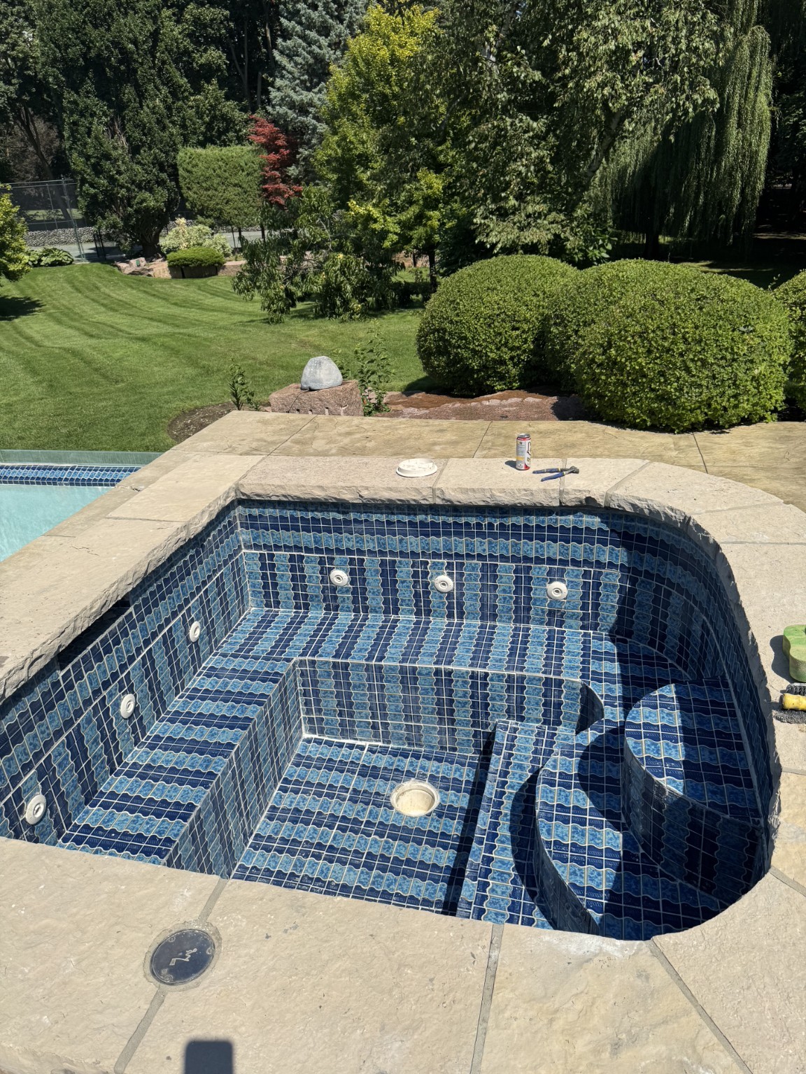 Completed tiled spa seats and steps