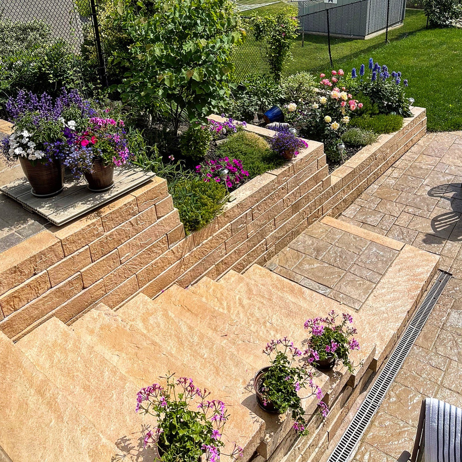 Tiered retaining walls and garden terraces in Milton